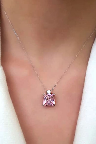 Pembe zirkon tasli gümüs tasarım kolye