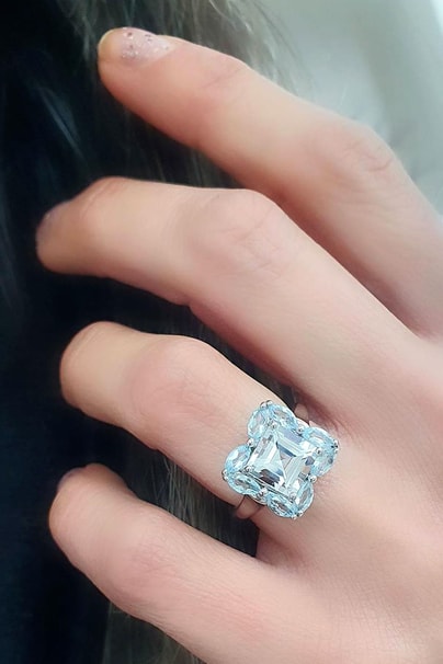 Sky Diamond Blue Aquamarin Taşlı 925ayar gümüş üzerine beyaz altın kaplama lüks yüzük 