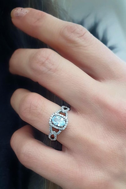 Sky Diamond Blue Aquamarin Taşlı 925ayar gümüş üzerine beyaz altın kaplama lüks yüzük