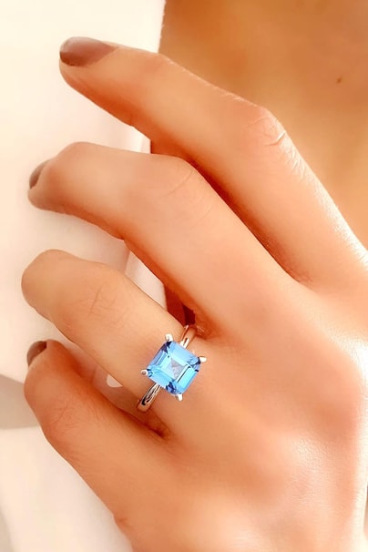 Sky Diamond Blue Creative Sapphire 925ayar Gümüş Lüks Tek Taş Yüzük