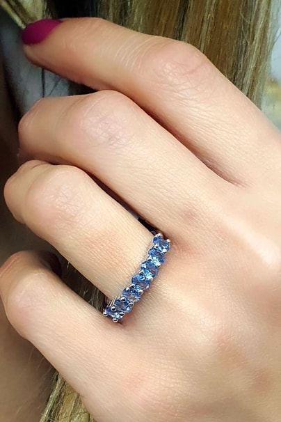 Sky Diamond Blue Creative Sapphire 925ayar Gümüş Lüks Sıra Taş Yüzük 