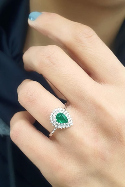 Sky Diamond Green creative rubies 925 ayar gümüş Damla Yüzük