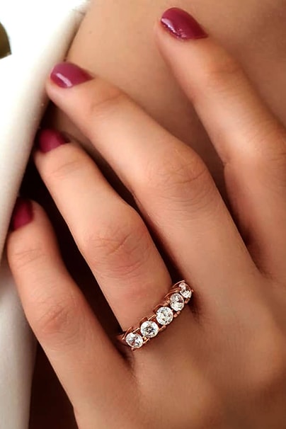 SKY DIAMOND gümüş rose altın kaplama beş taş yüzük