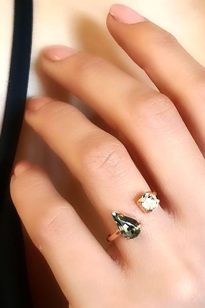 Swarovski taşlı 925 ayar gümüş rose ayarlanabilir yüzük 