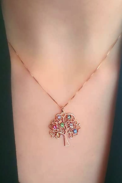 Swarovski taşlı hayat ağacı gümüş kolye rose 