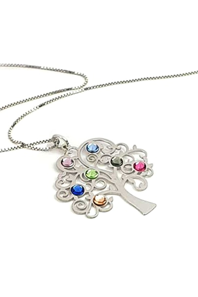 Swarovski taşlı hayat ağacı gümüş kolye 