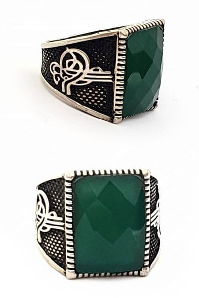 Yesil akik taşlı gümüş erkek yüzük