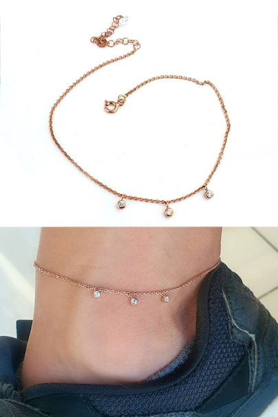 Zirkon Taş Detaylı 925 ayar Gümüş Üzerine Rose Altın Kaplama Trend halhal 