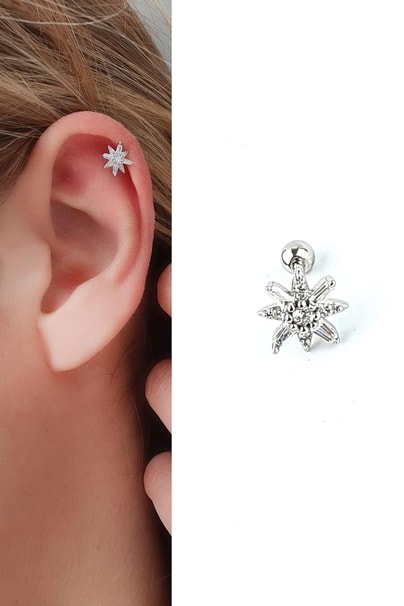Zirkon Taş Detaylı 925ayar Gümüş Tragus Helix Kikirdak piercing