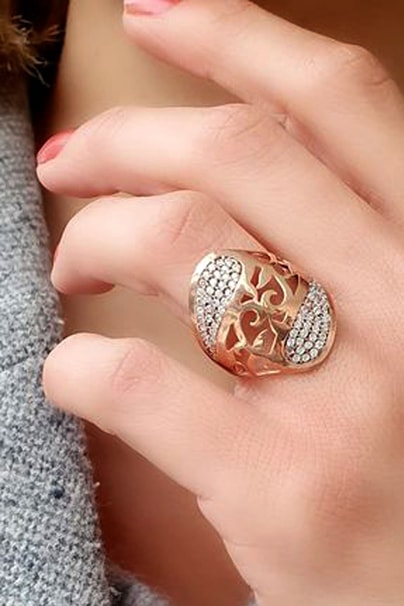 Zirkon taşlı 925 ayar gümüş rose yüzük
