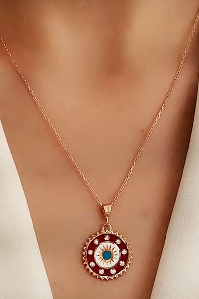 Zirkon taşlı 925ayar gümüş rose mineli trend kolye