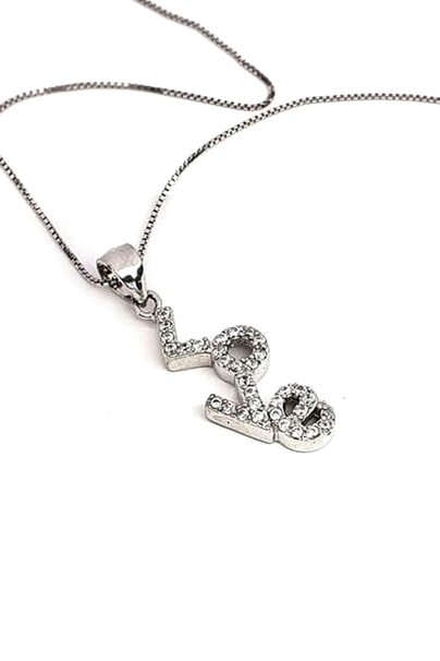 Zirkon taşlı gümüş love yazılı kolye