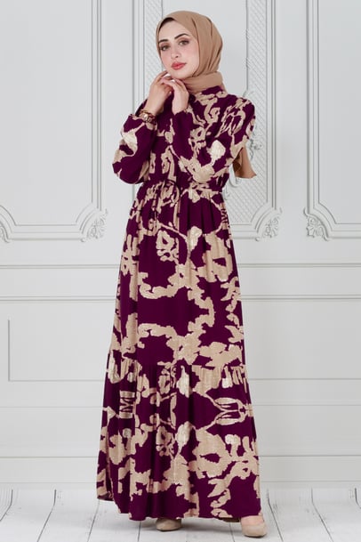 Viscose dress - decorated with zipper - burgundy