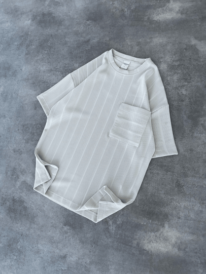 Gri Kendinden Fitilli Örme Kumaş Oversize T-shirt