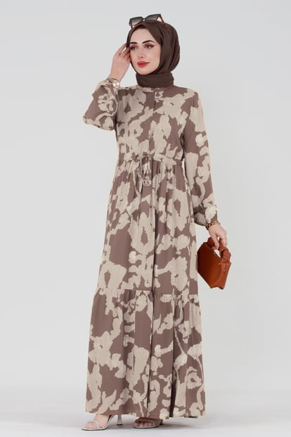 Viscose dress - decorated with zipper - mink color