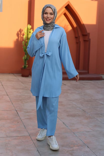 Bağlama Detaylı Kimono Takım Bebe Mavisi 1225