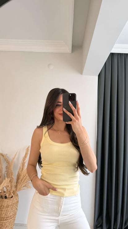 Myre Kalın Biyeli Tam Pamuklu Premium Atlet Sarı