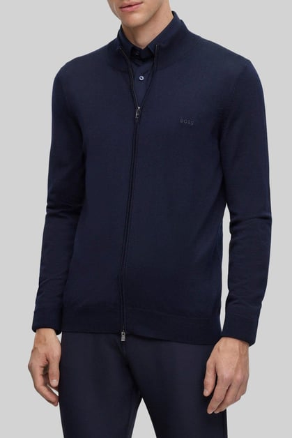 Boss Regular Fit Dik Yaka Erkek Hırka Lacivert 404