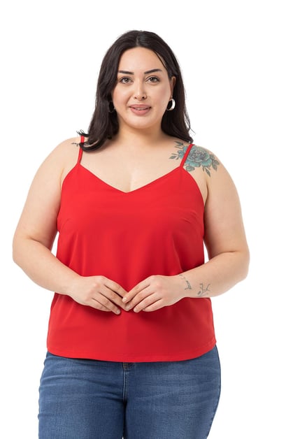 Plus Size Adjustable Thin Strap V Neck Red Blouse