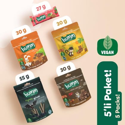 Organik Vegan En Yeniler Atıştırmalık Paketi 5 adet (5 çeşit) görseli.