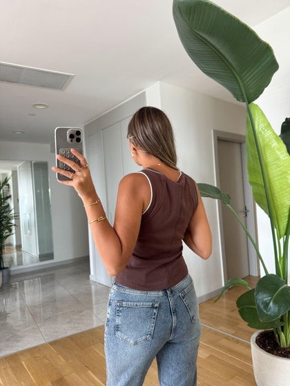  Dilvin Kontrast Fitilli Atlet -Kahve