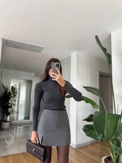 Alisa Fitilli Balıkçı Yaka Triko-Gri