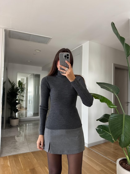 Alisa Fitilli Balıkçı Yaka Triko-Gri