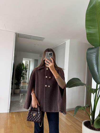 Alpaka Düğmeli Panço - Kahve