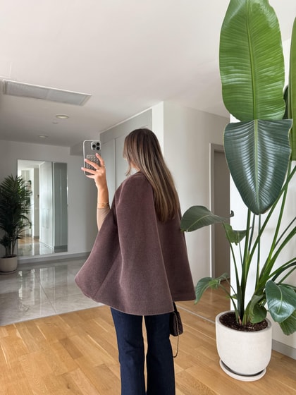 Alpaka Düğmeli Panço - Kahve