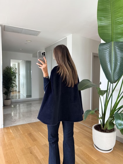 Alpaka Düğmeli Panço - Lacivert