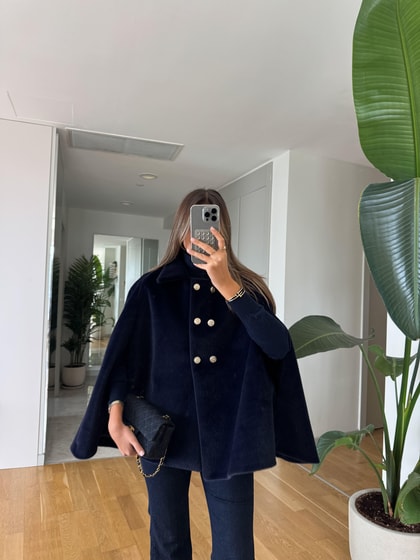 Alpaka Düğmeli Panço - Lacivert