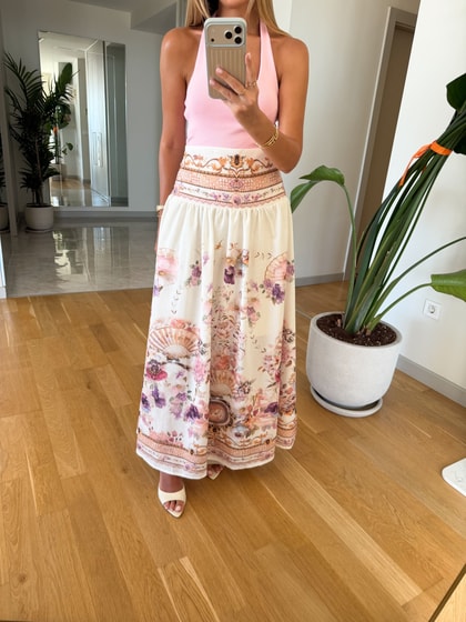 Amira Çiçek Desenli Maxi Etek - Ekru
