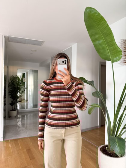 Andre Çizgili Triko - Haki Turuncu