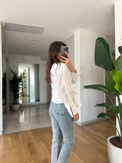 Anvelop Bağlamalı Poplin Gömlek-Beyaz
