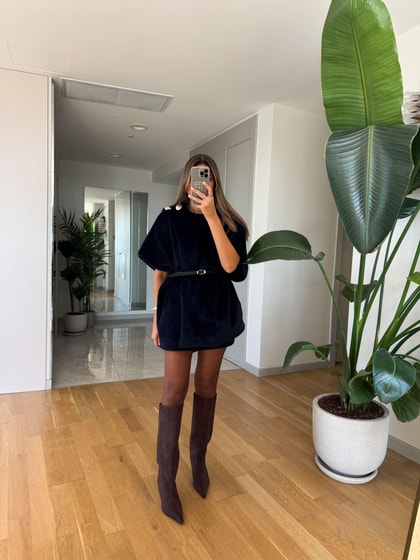 Apoletli Kemerli Kürk Panço - Lacivert