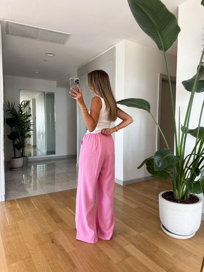 Aria Beli Lastikli Pantolon - Pembe