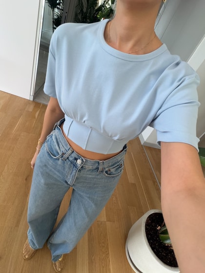 Beli Korseli Basic Tişört-Bebe Mavi