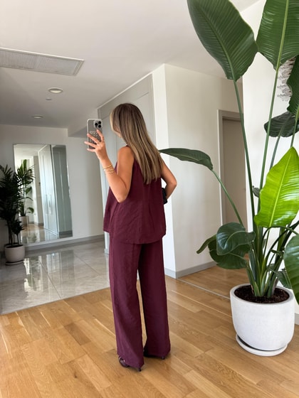 Asher Bluz Pantolon Tensel Takım - Mürdüm 
