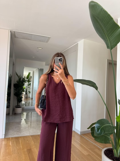 Asher Bluz Pantolon Tensel Takım - Mürdüm 