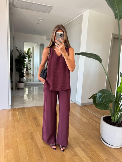 Asher Bluz Pantolon Tensel Takım - Mürdüm 