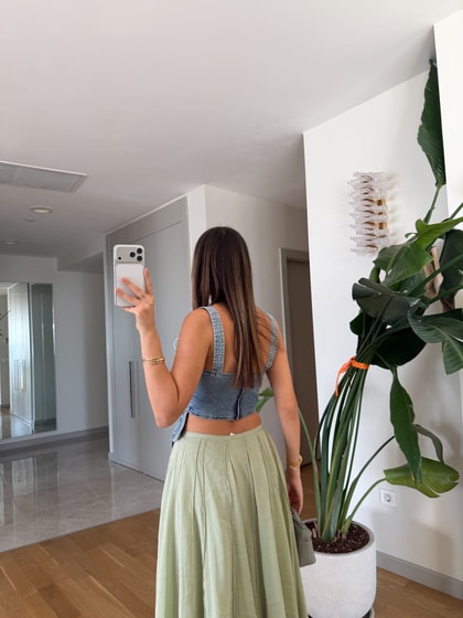 Askı Detaylı Bağlamalı Korse Bluz - Mavi 