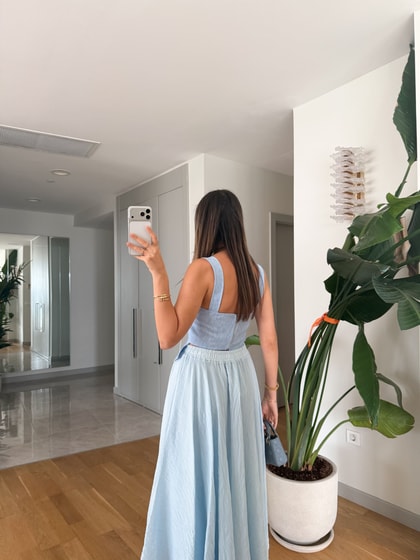 Askı Detaylı Bağlamalı Korse Bluz  - Bebe Mavi