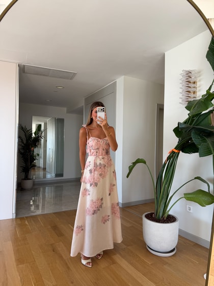 Bağlama Askılı Sakura Desenli Elbise