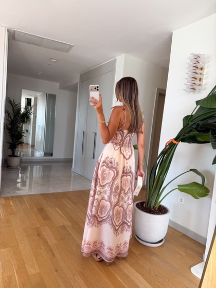 Bağlama Askılı Şal Desen Elbise