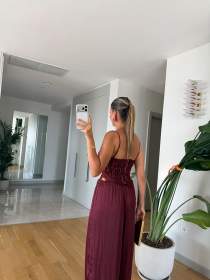 Balenli Dantelli Korse Bluz - Bordo