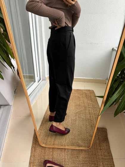 Beli Kemer Detaylı Kaşe Pantolon-Siyah