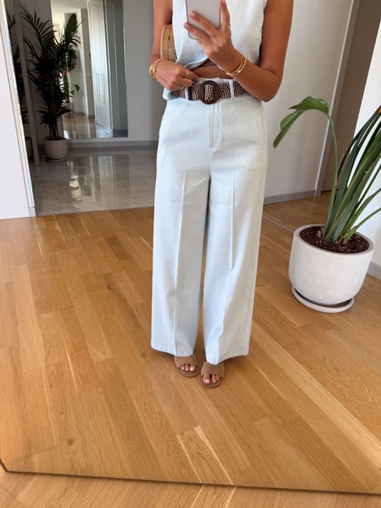 Berle Düğme Detaylı Bluz Takım - Mavi 