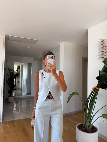 Berle Düğme Detaylı Bluz Takım - Mavi 