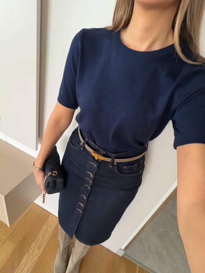 Bisiklet Yaka Kısa Kol Basic Triko - Lacivert