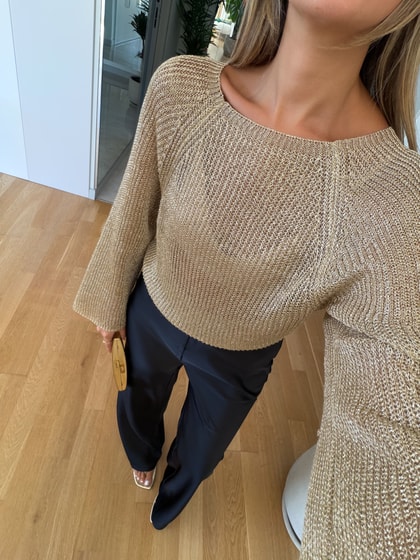 Bisiklet Yaka Simli Triko - Gold